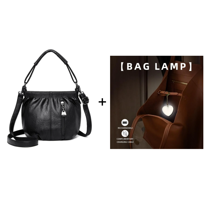 Casual Pleated Bucket Soft Leather Handbag Shoulder Bag