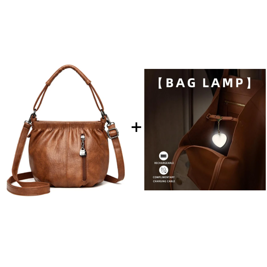 Casual Pleated Bucket Soft Leather Handbag Shoulder Bag
