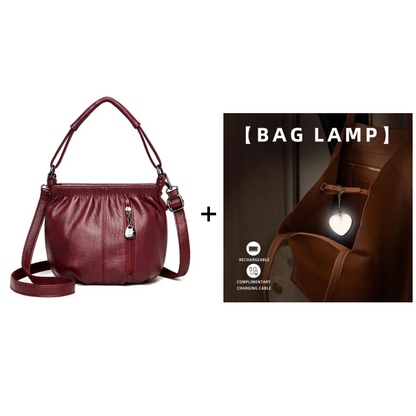 Casual Pleated Bucket Soft Leather Handbag Shoulder Bag