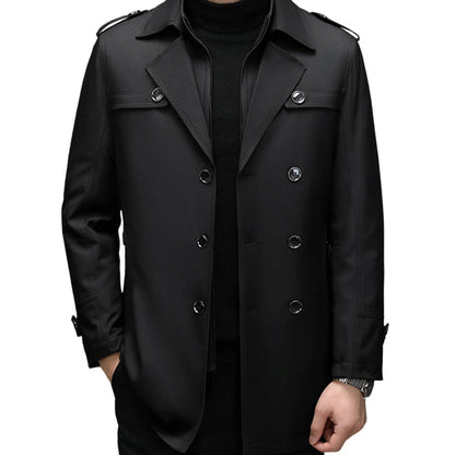 Men's Medium-Length Trench Coat with Detachable Inner