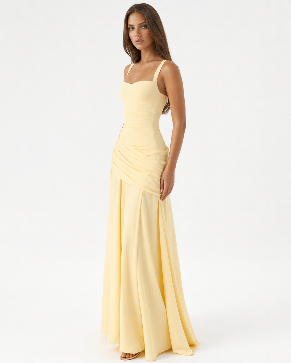 SOLANCE | Maxi dress with ruched square neckline