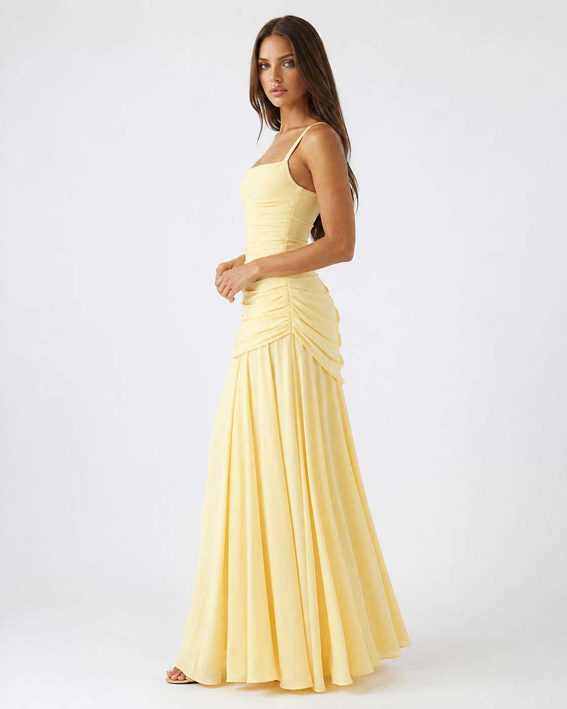 SOLANCE | Maxi dress with ruched square neckline