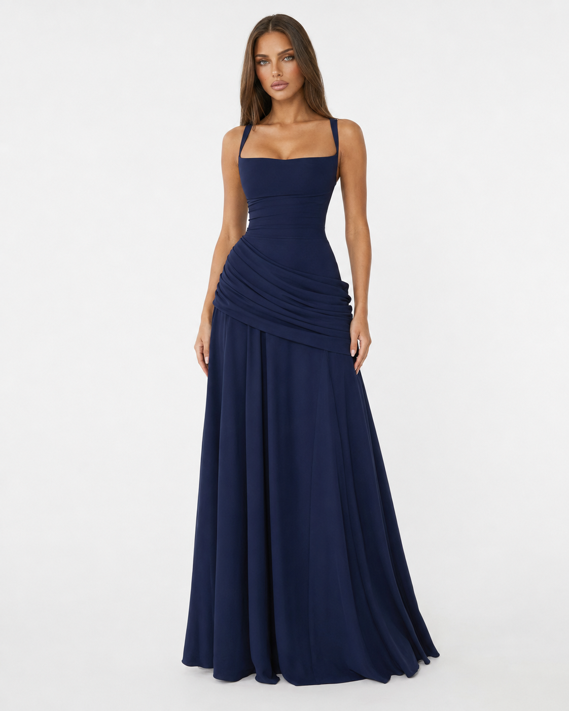 SOLANCE | Maxi dress with ruched square neckline
