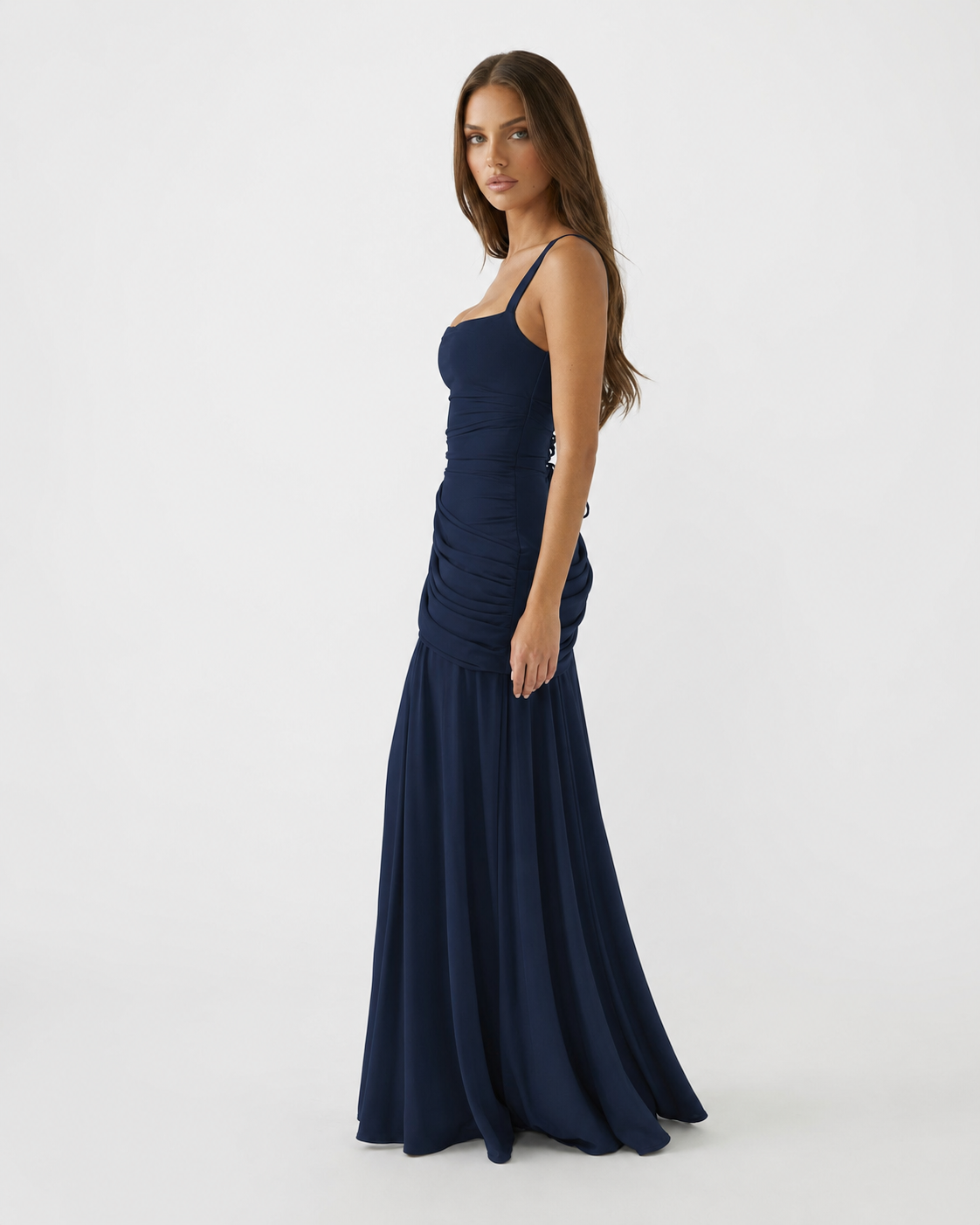 SOLANCE | Maxi dress with ruched square neckline