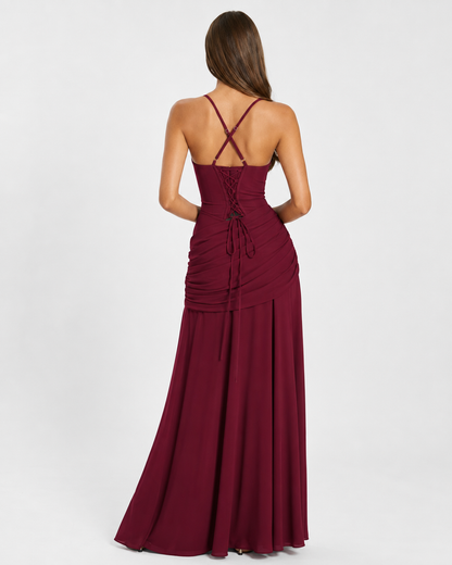 SOLANCE | Maxi dress with ruched square neckline