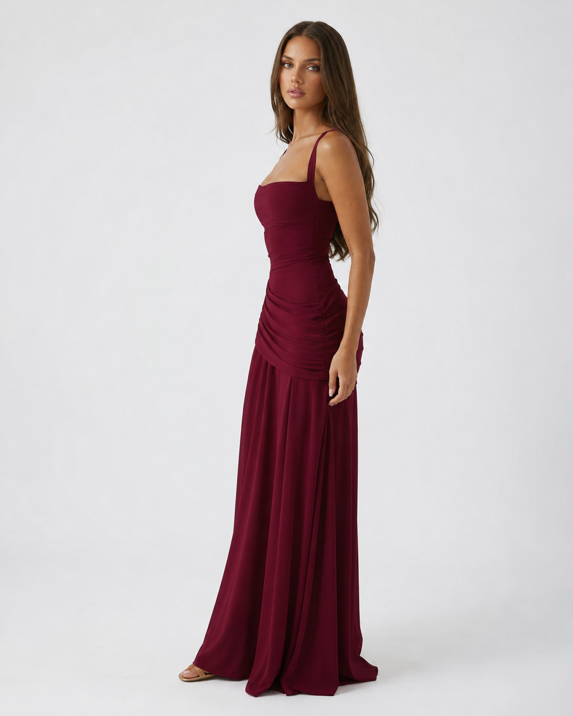SOLANCE | Maxi dress with ruched square neckline