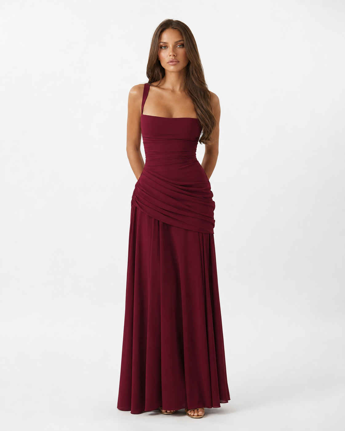 SOLANCE | Maxi dress with ruched square neckline