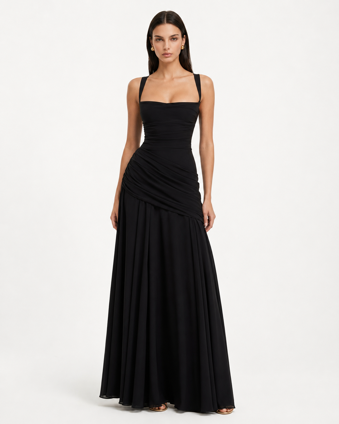 SOLANCE | Maxi dress with ruched square neckline
