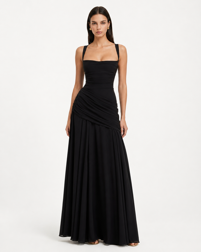 SOLANCE | Maxi dress with ruched square neckline