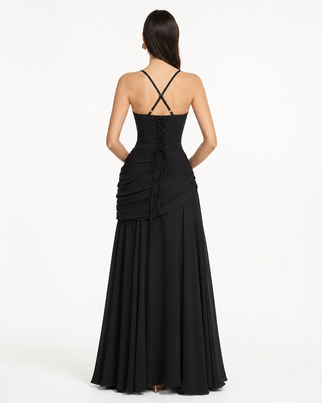 SOLANCE | Maxi dress with ruched square neckline
