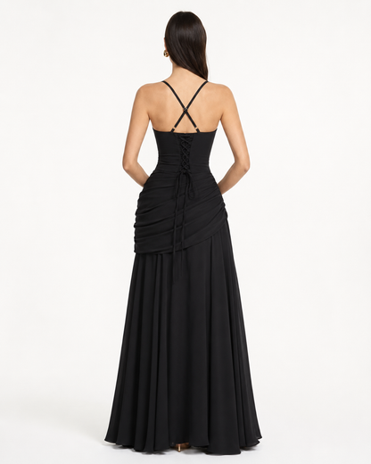 SOLANCE | Maxi dress with ruched square neckline