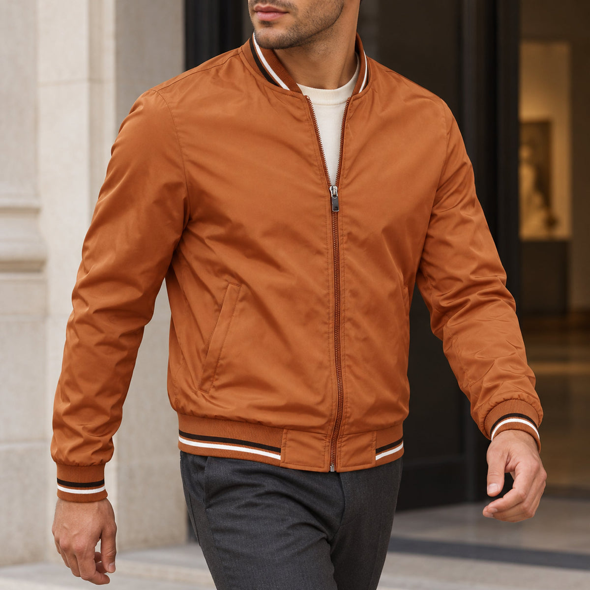 Whitman Striped-Trim Bomber Jacket