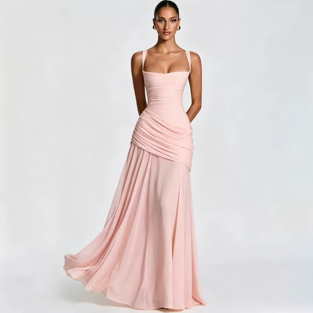 SOLANCE | Maxi dress with ruched square neckline