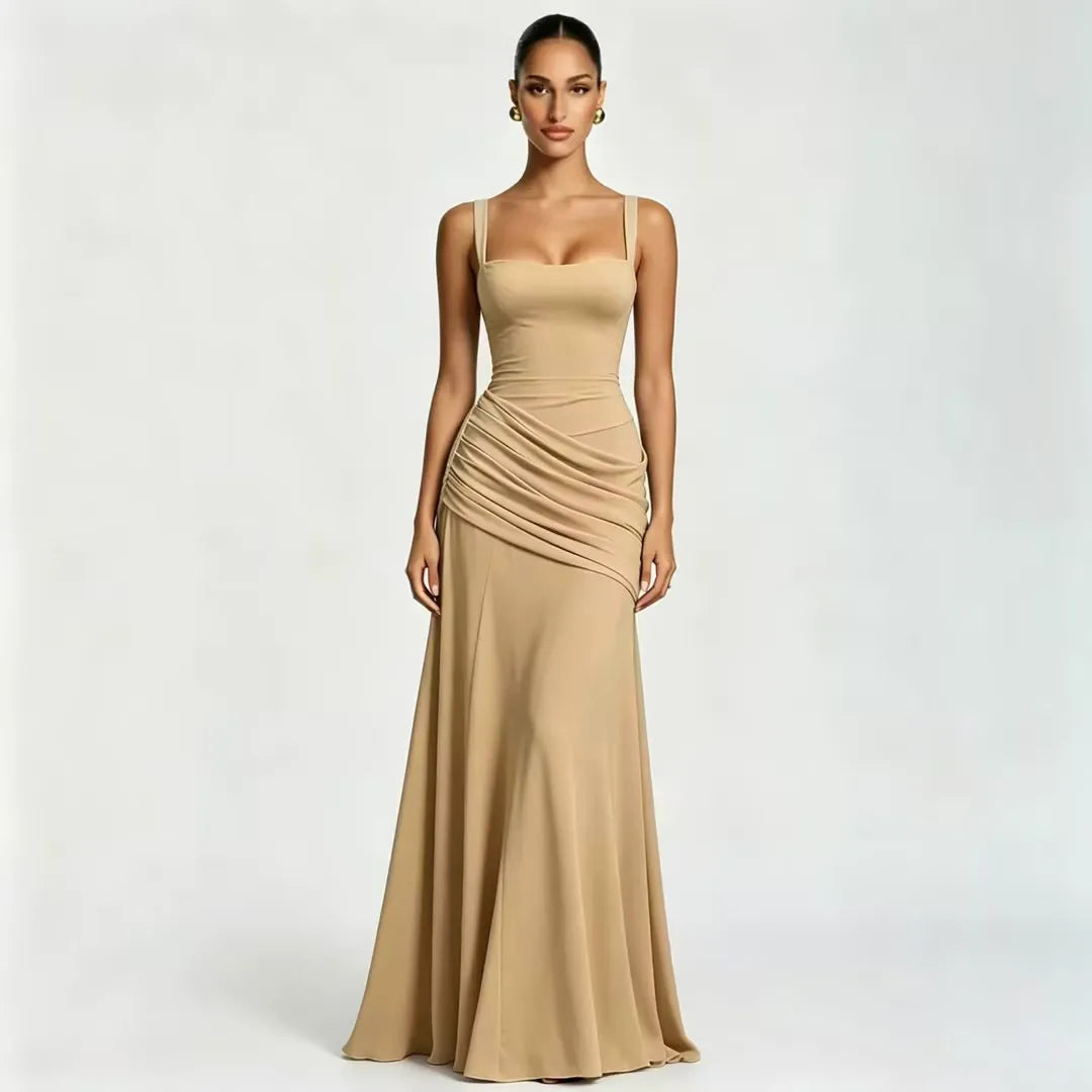 SOLANCE | Maxi dress with ruched square neckline