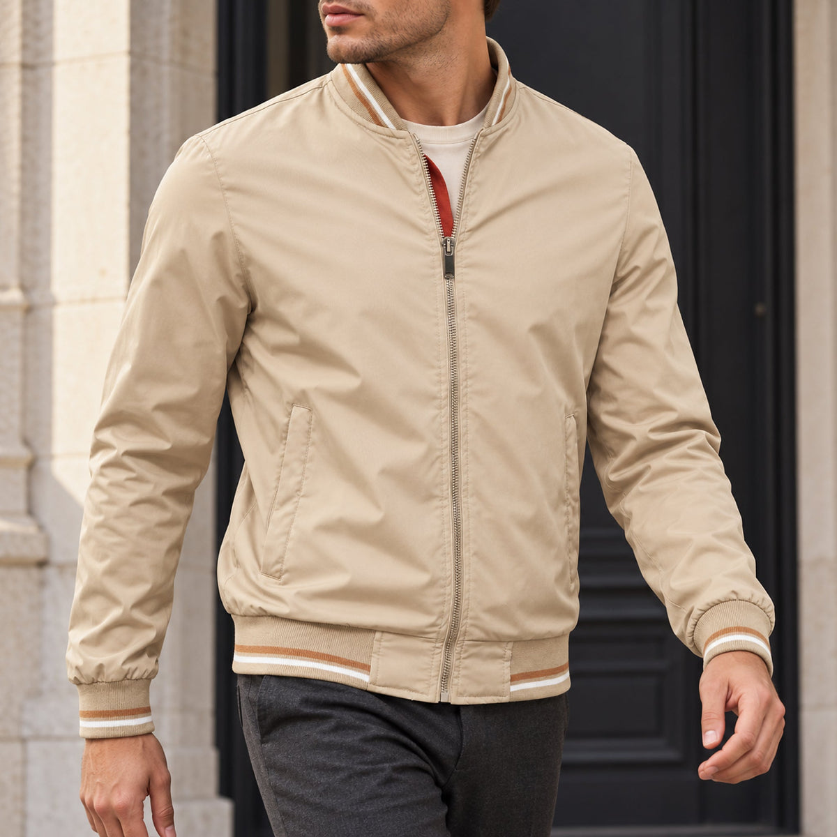 Whitman Striped-Trim Bomber Jacket