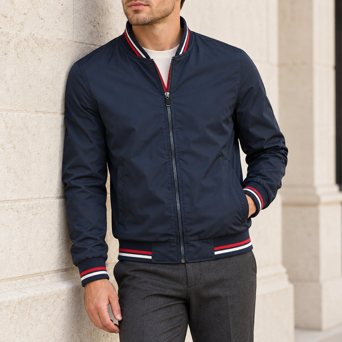 Whitman Striped-Trim Bomber Jacket