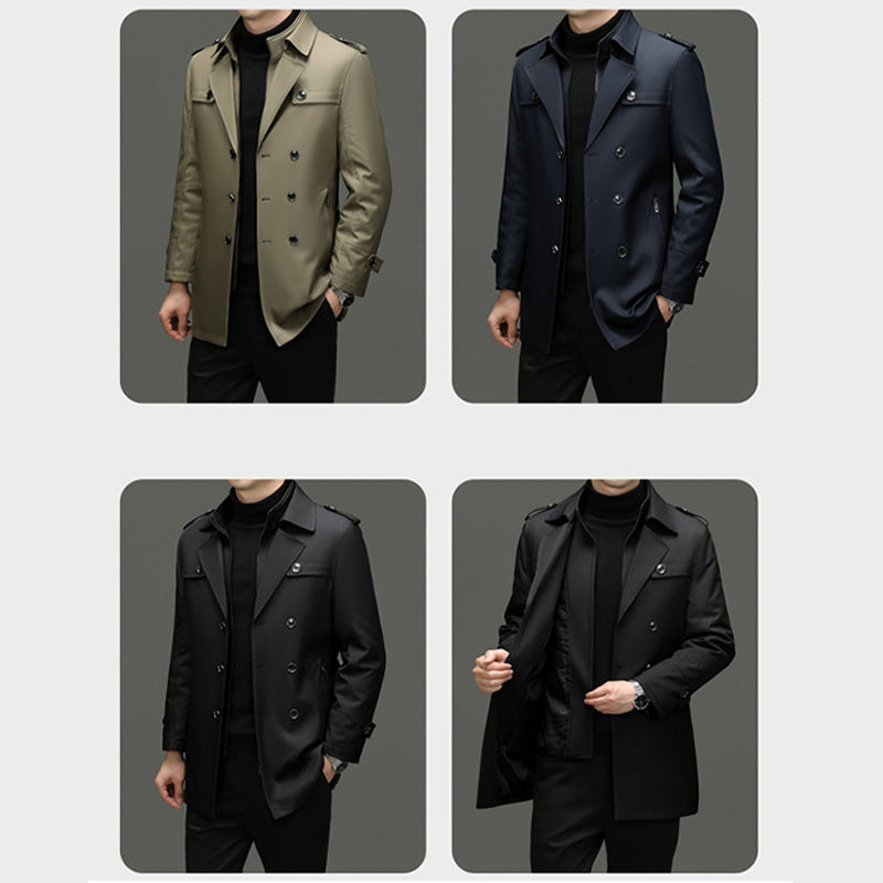 Men's Medium-Length Trench Coat with Detachable Inner